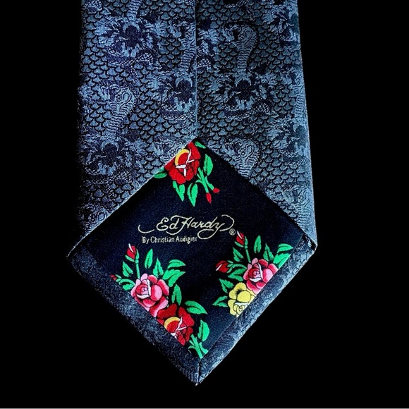 Vintage Ed Hardy by Christian Audigier Blue Silk Cobra Tie Tattoo Art Y2K - Picture 5 of 7